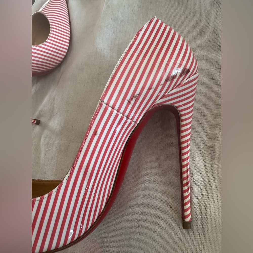 New Christian Louboutin 120 heel pump in Bianca smoothie color with scuffs - Picture 7 of 13